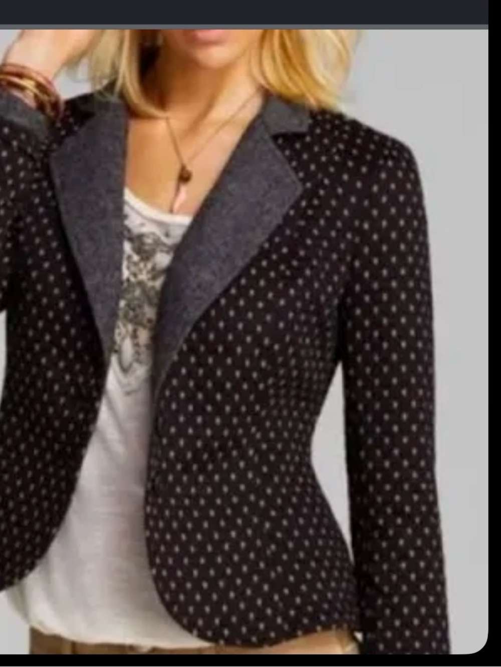 Free People black/gold diamond print blazer. Size M